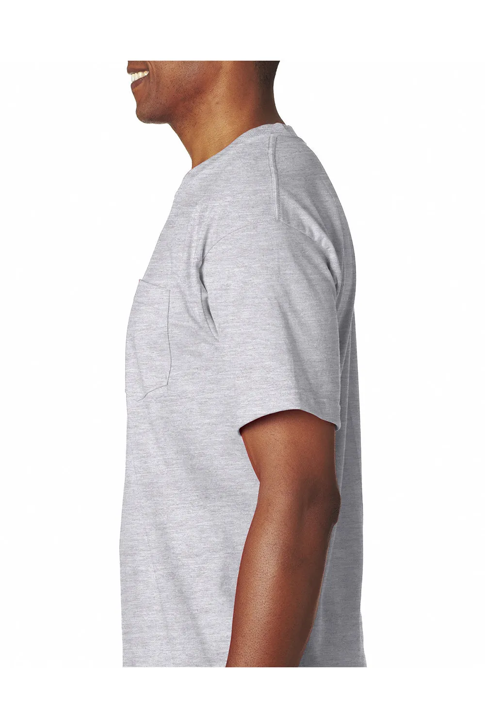 Bayside Mens USA Made Short Sleeve Crewneck T-Shirt w/ Pocket - Ash Grey