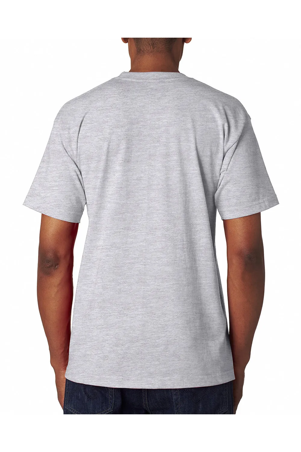 Bayside Mens USA Made Short Sleeve Crewneck T-Shirt w/ Pocket - Ash Grey