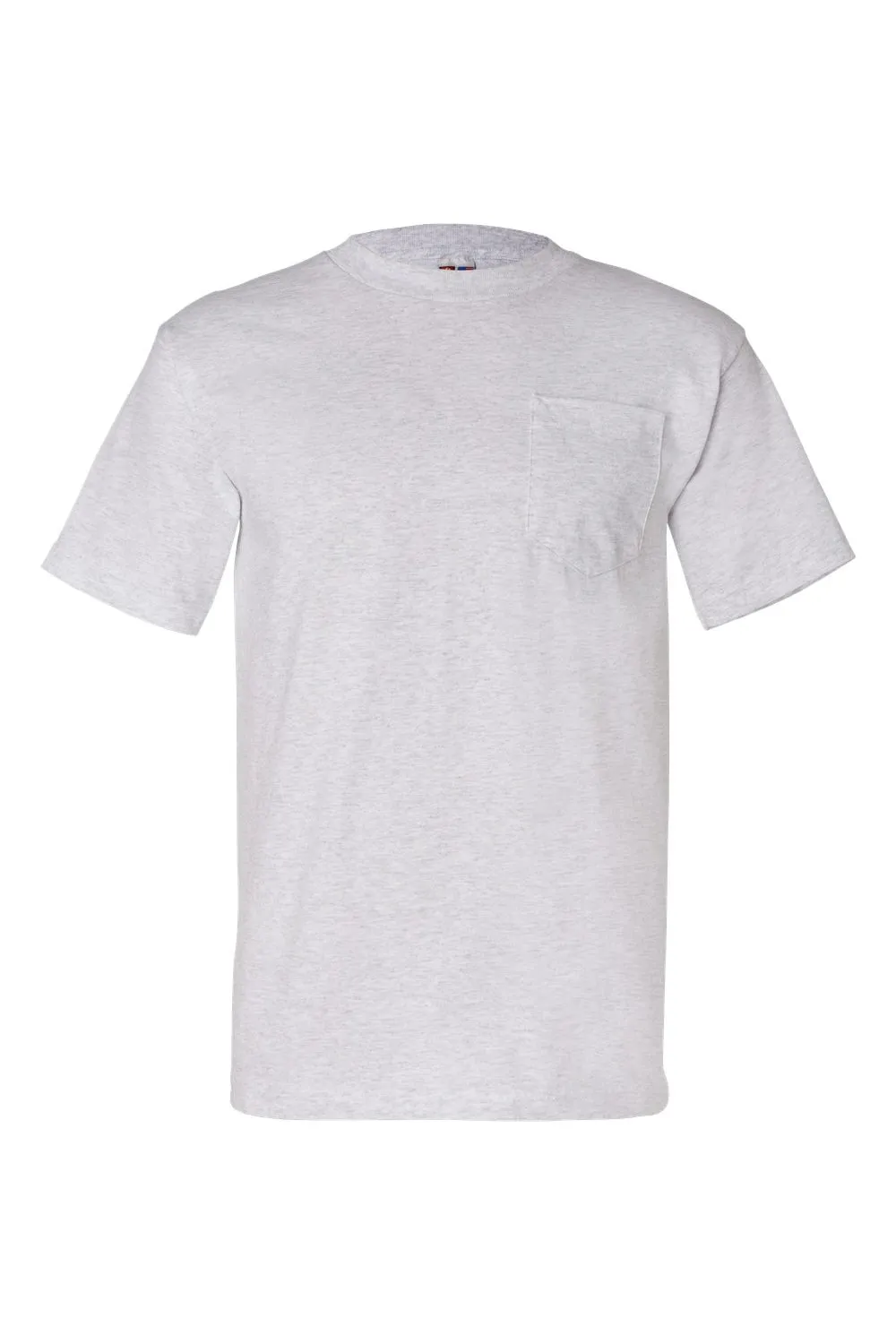 Bayside Mens USA Made Short Sleeve Crewneck T-Shirt w/ Pocket - Ash Grey