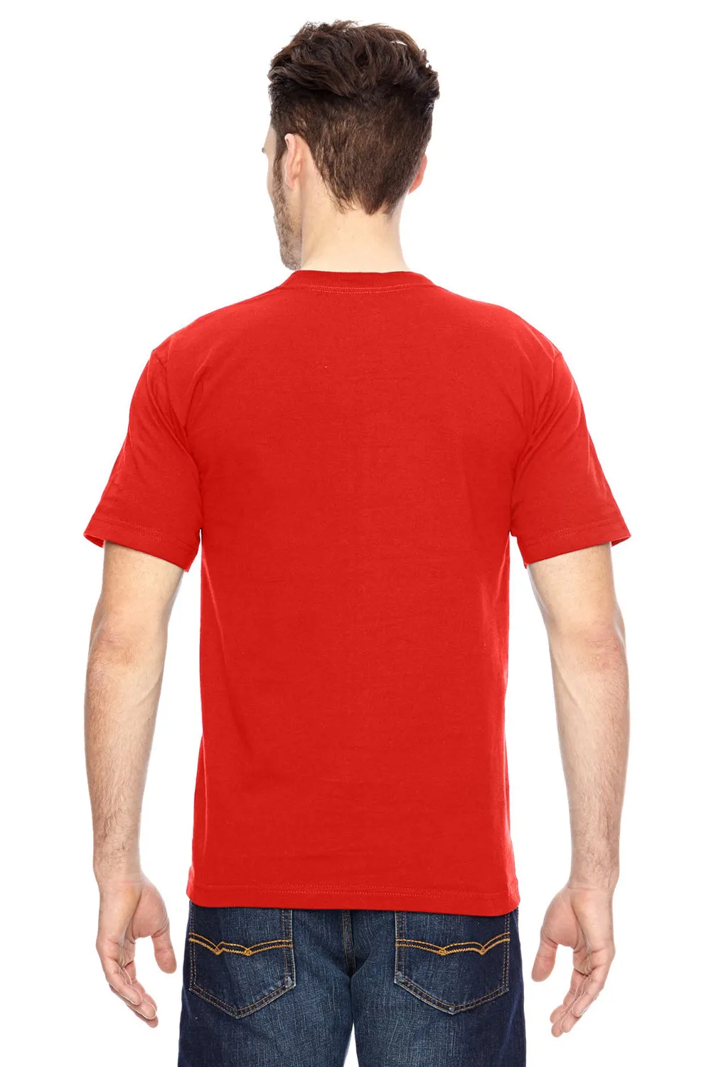 Bayside Mens USA Made Short Sleeve Crewneck T-Shirt w/ Pocket - Bright Orange