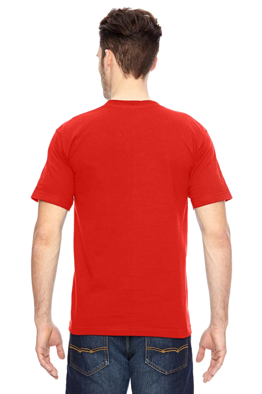 Bayside Mens USA Made Short Sleeve Crewneck T-Shirt w/ Pocket - Bright Orange