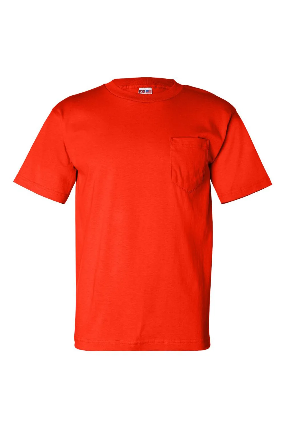 Bayside Mens USA Made Short Sleeve Crewneck T-Shirt w/ Pocket - Bright Orange