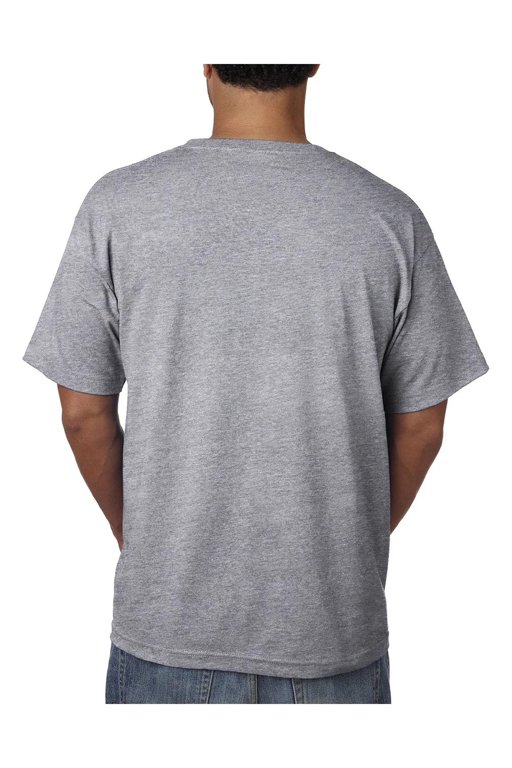 Bayside Mens USA Made Short Sleeve Crewneck T-Shirt w/ Pocket - Dark Ash Grey