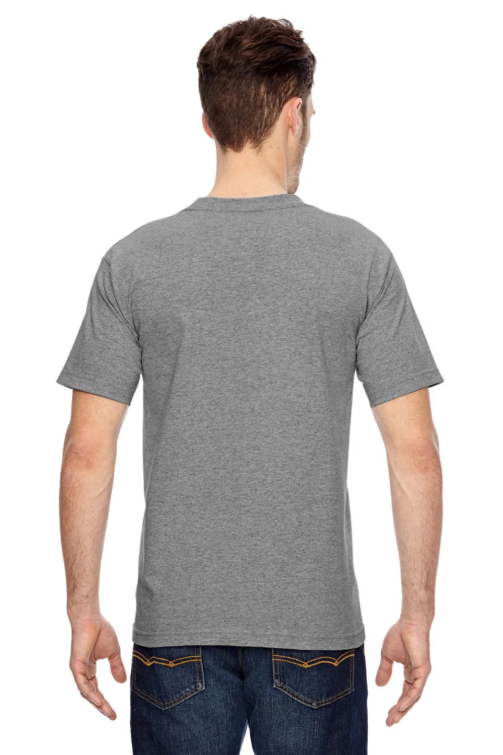 Bayside Mens USA Made Short Sleeve Crewneck T-Shirt w/ Pocket - Dark Ash Grey