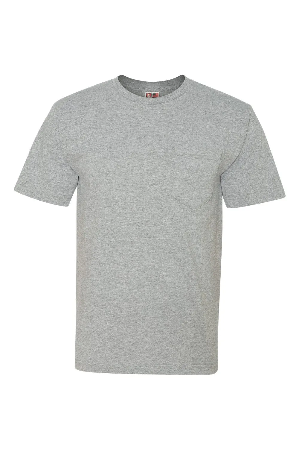Bayside Mens USA Made Short Sleeve Crewneck T-Shirt w/ Pocket - Dark Ash Grey