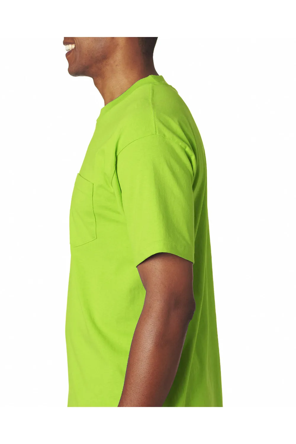 Bayside Mens USA Made Short Sleeve Crewneck T-Shirt w/ Pocket - Lime Green