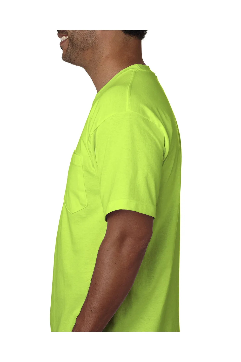 Bayside Mens USA Made Short Sleeve Crewneck T-Shirt w/ Pocket - Lime Green