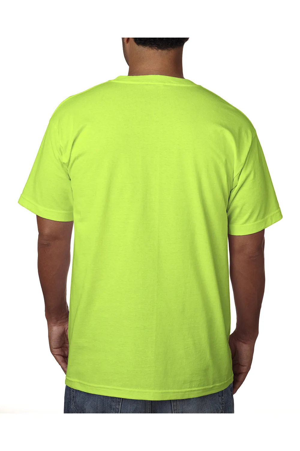 Bayside Mens USA Made Short Sleeve Crewneck T-Shirt w/ Pocket - Lime Green
