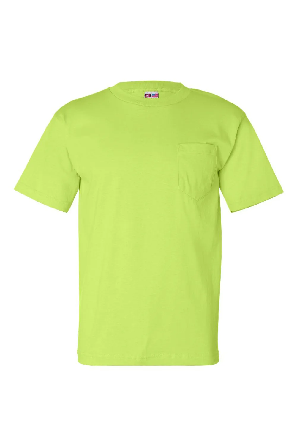 Bayside Mens USA Made Short Sleeve Crewneck T-Shirt w/ Pocket - Lime Green