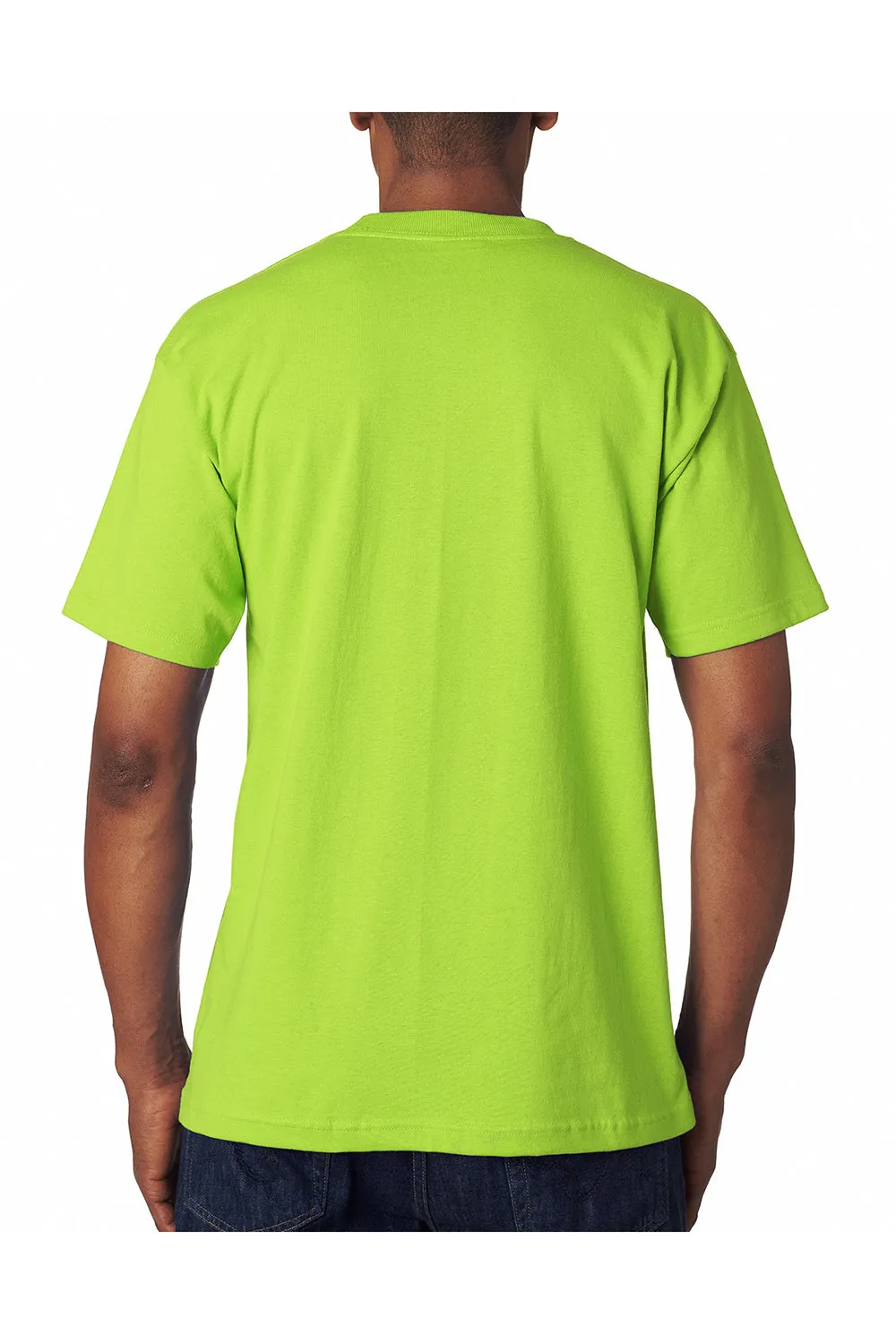 Bayside Mens USA Made Short Sleeve Crewneck T-Shirt w/ Pocket - Lime Green