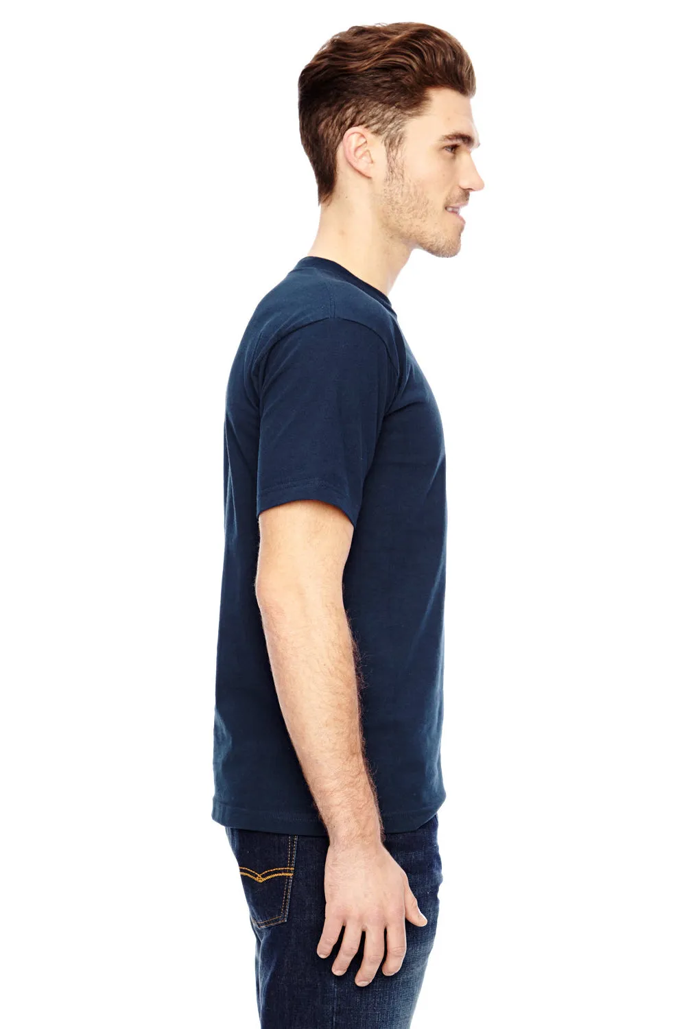 Bayside Mens USA Made Short Sleeve Crewneck T-Shirt w/ Pocket - Navy Blue