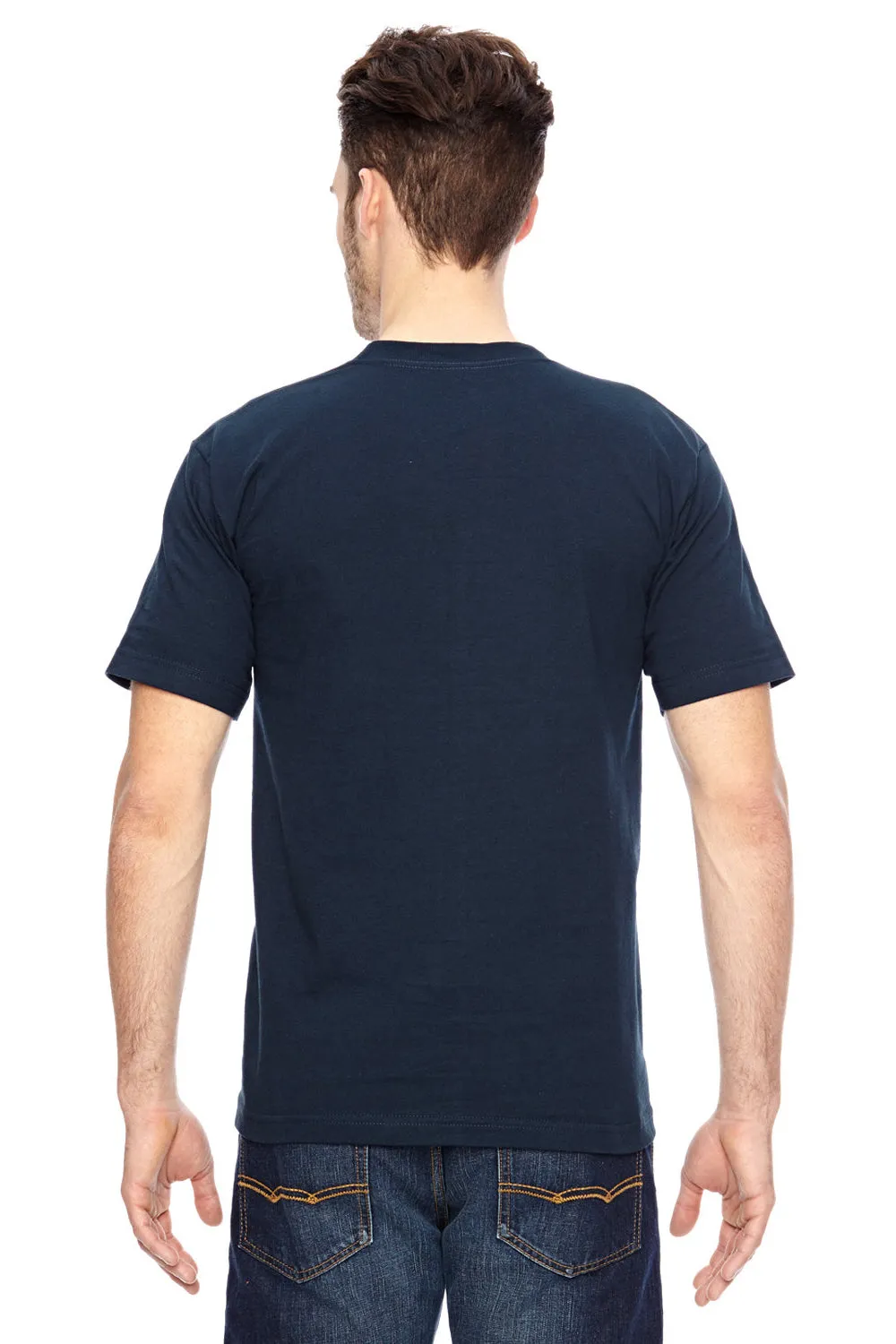 Bayside Mens USA Made Short Sleeve Crewneck T-Shirt w/ Pocket - Navy Blue