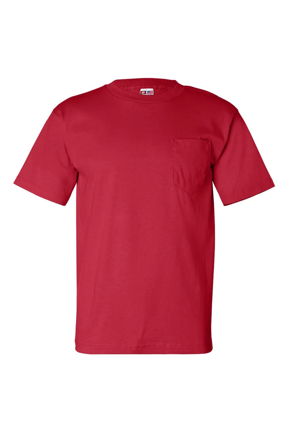 Bayside Mens USA Made Short Sleeve Crewneck T-Shirt w/ Pocket - Red