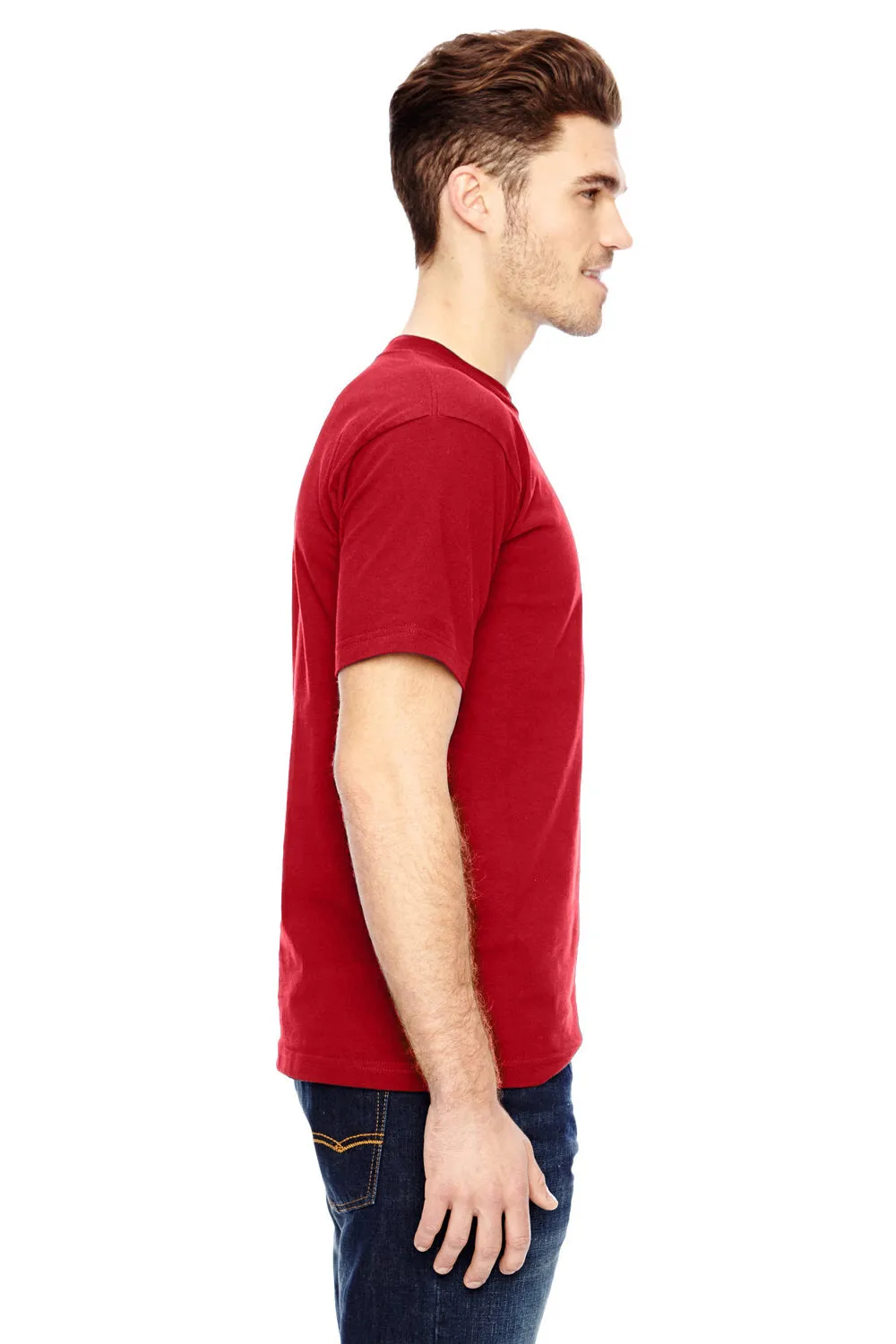 Bayside Mens USA Made Short Sleeve Crewneck T-Shirt w/ Pocket - Red