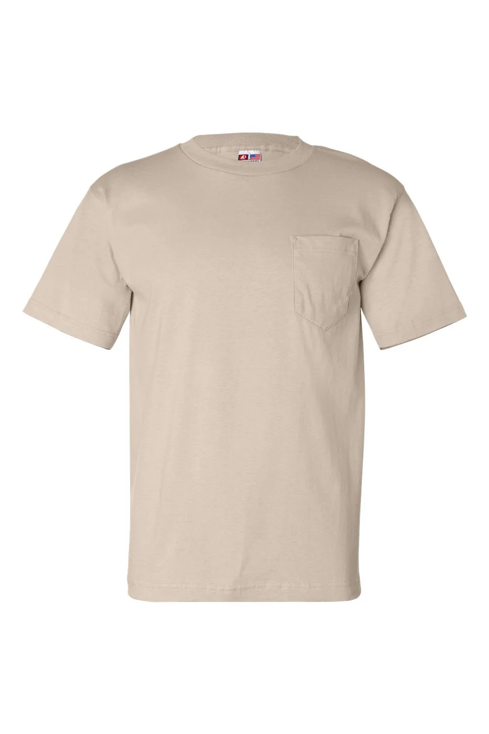 Bayside Mens USA Made Short Sleeve Crewneck T-Shirt w/ Pocket - Sand