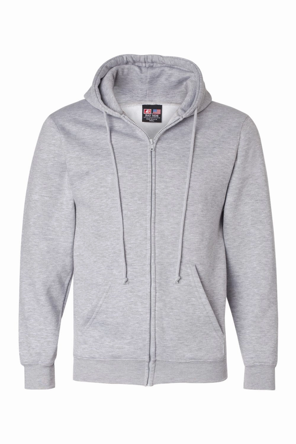 Bayside Mens USA Made Full Zip Hooded Sweatshirt Hoodie w/ Pockets - Dark Ash Grey