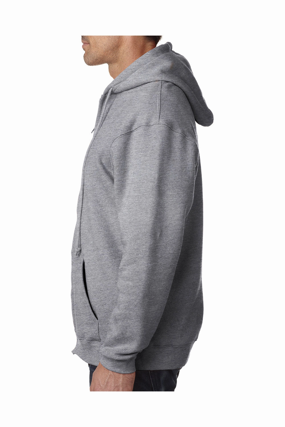 Bayside Mens USA Made Full Zip Hooded Sweatshirt Hoodie w/ Pockets - Dark Ash Grey