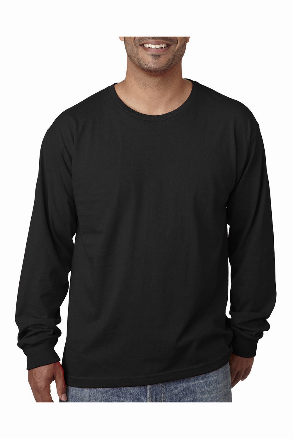 Bayside Mens USA Made Long Sleeve Crewneck T-Shirt - Black
