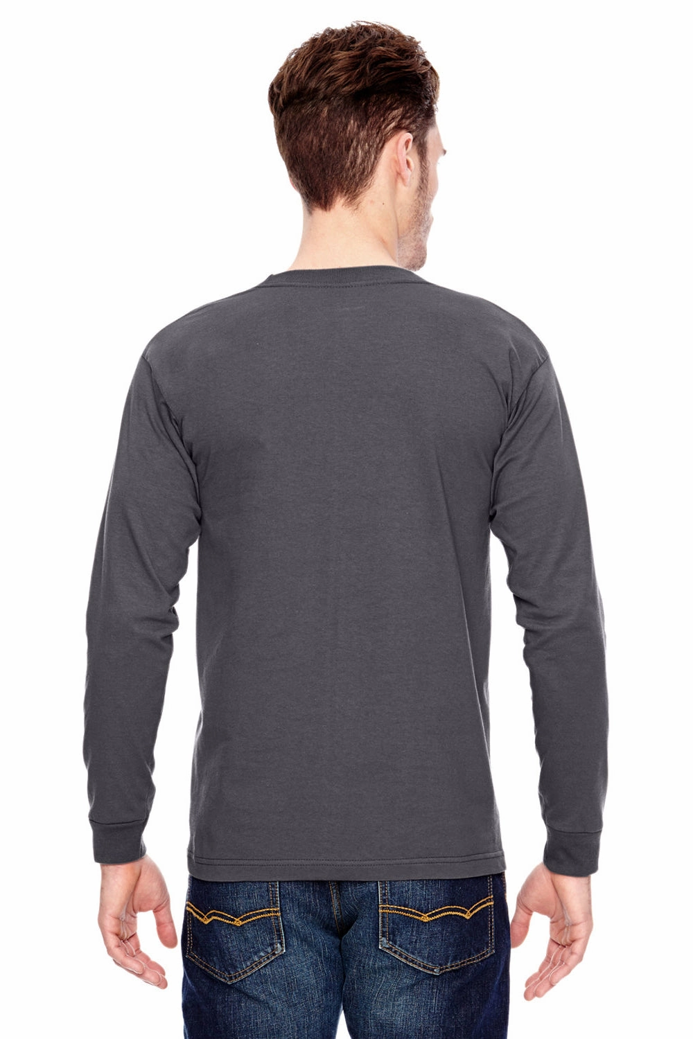 Bayside Mens USA Made Long Sleeve Crewneck T-Shirt - Charcoal Grey