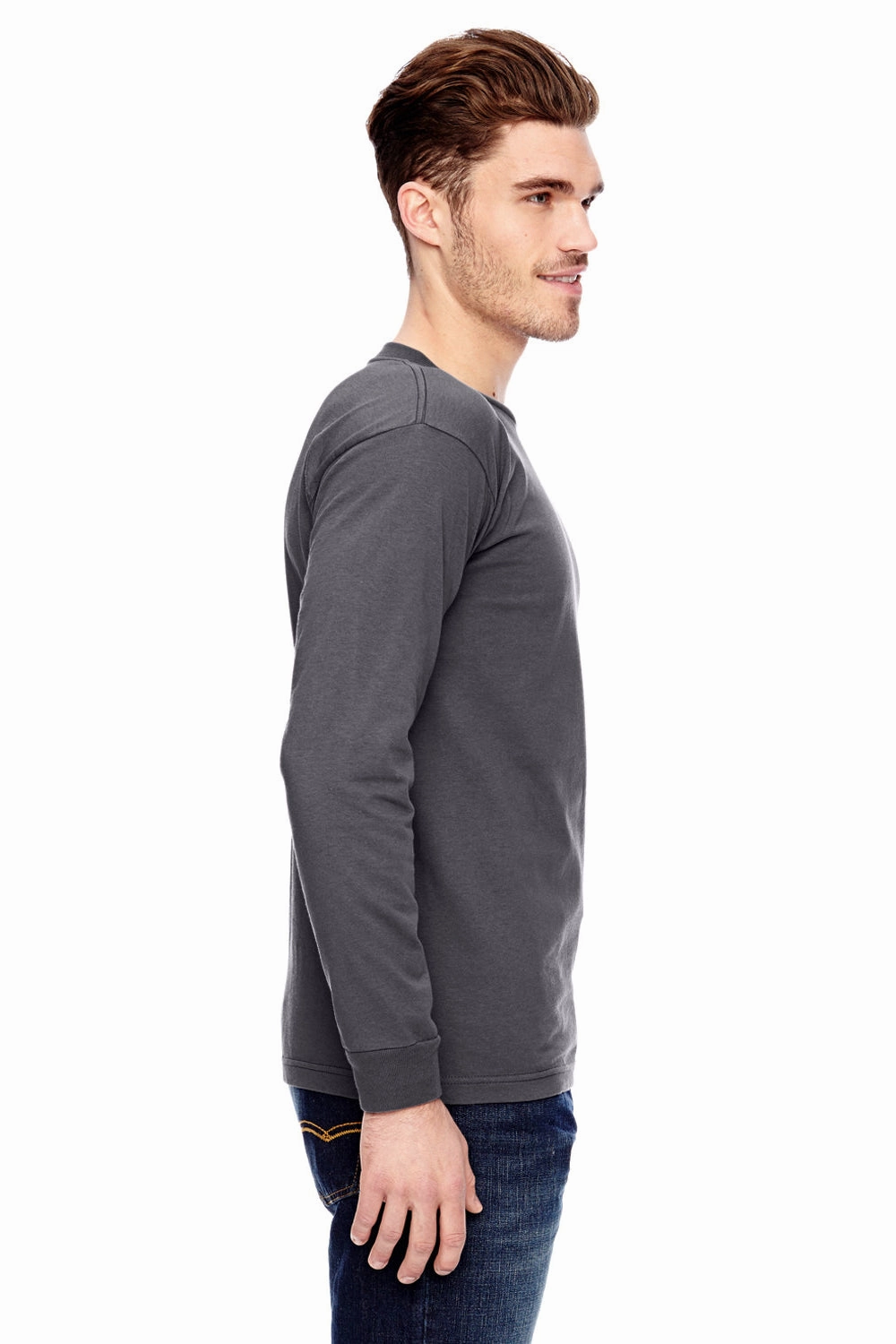 Bayside Mens USA Made Long Sleeve Crewneck T-Shirt - Charcoal Grey