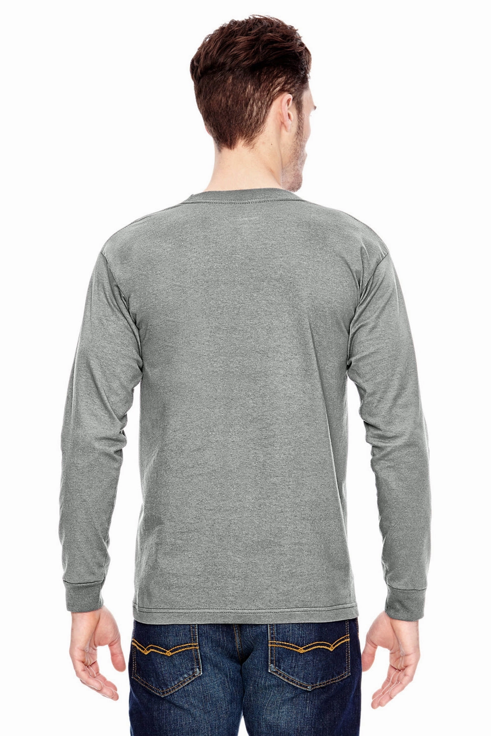 Bayside Mens USA Made Long Sleeve Crewneck T-Shirt - Dark Ash Grey