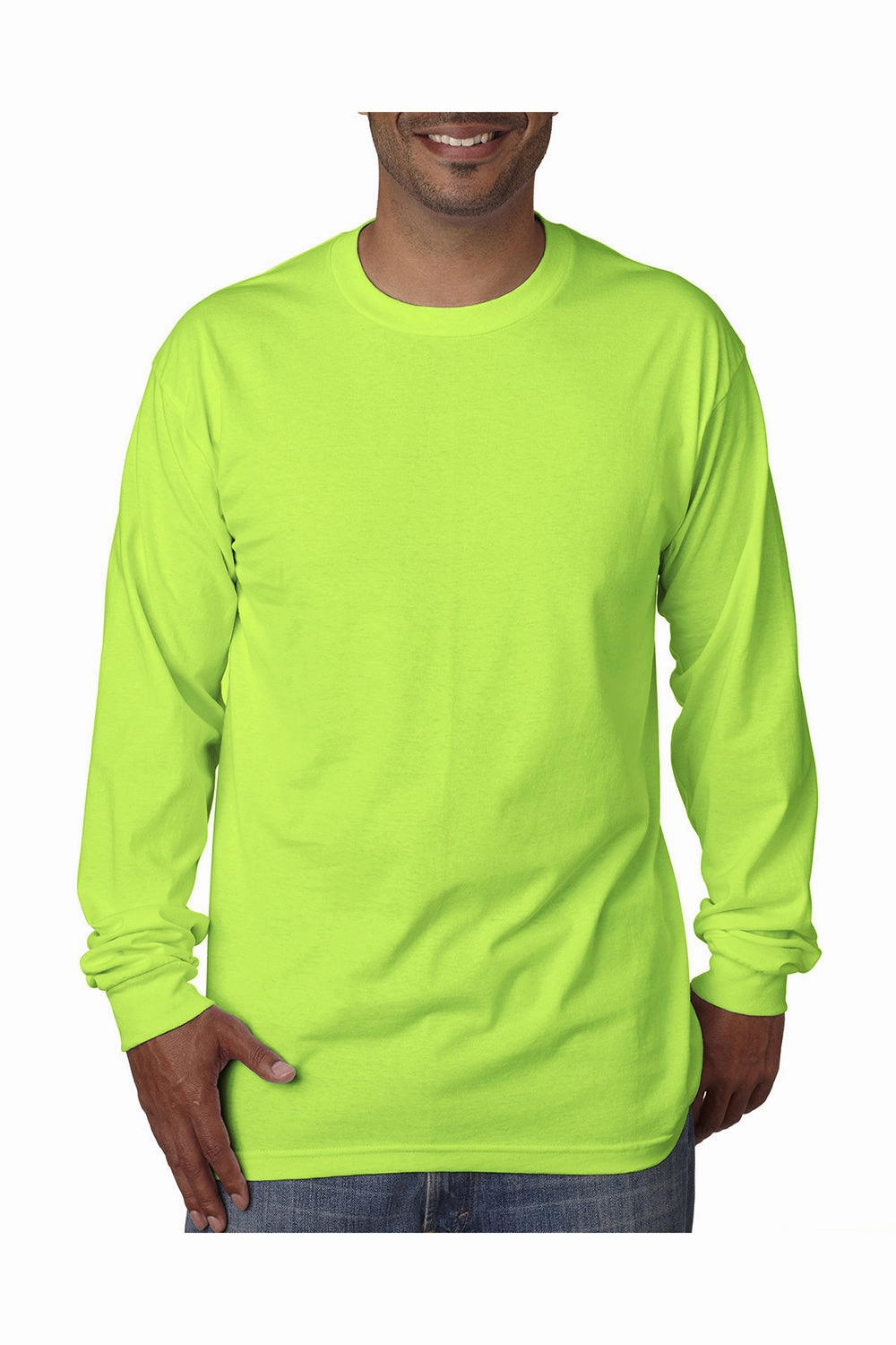 Bayside Mens USA Made Long Sleeve Crewneck T-Shirt - Lime Green