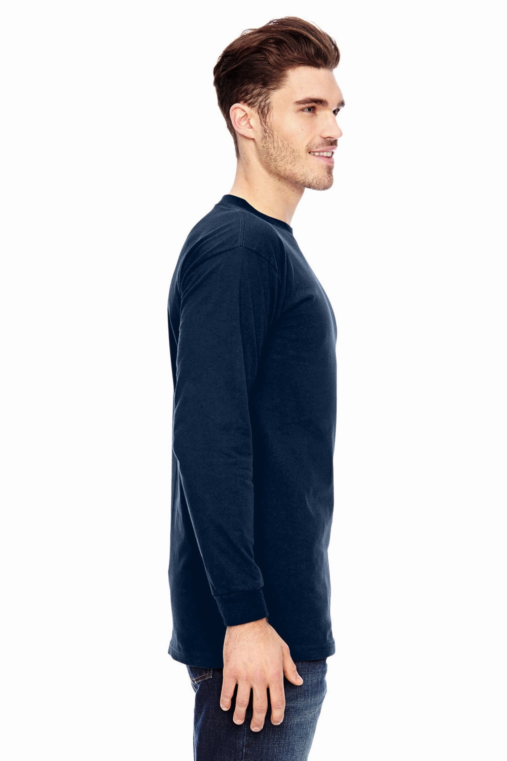 Bayside Mens USA Made Long Sleeve Crewneck T-Shirt - Navy Blue