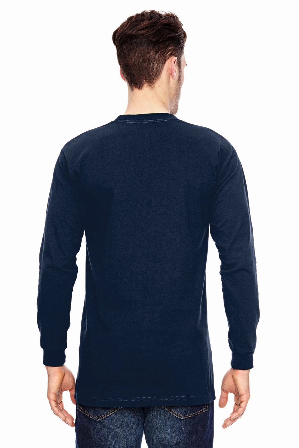 Bayside Mens USA Made Long Sleeve Crewneck T-Shirt - Navy Blue