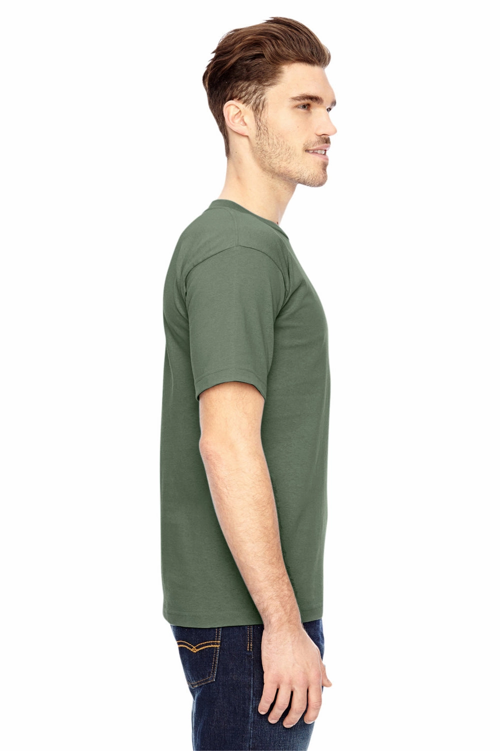 Bayside Mens USA Made Short Sleeve Crewneck T-Shirt - Army Green