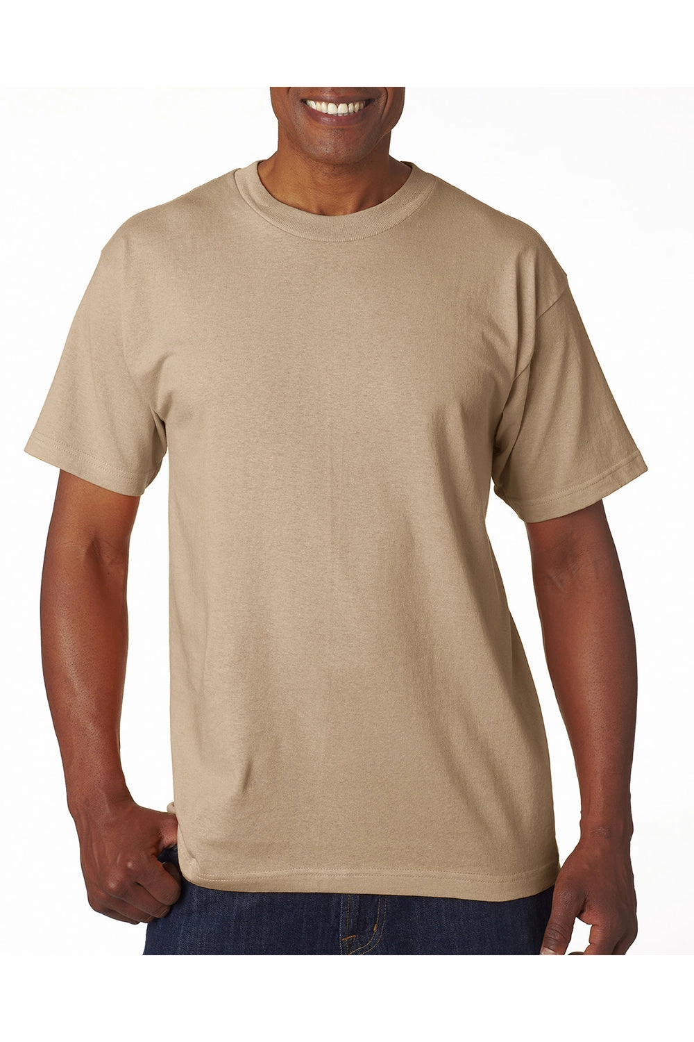 Bayside Mens USA Made Short Sleeve Crewneck T-Shirt - Sand