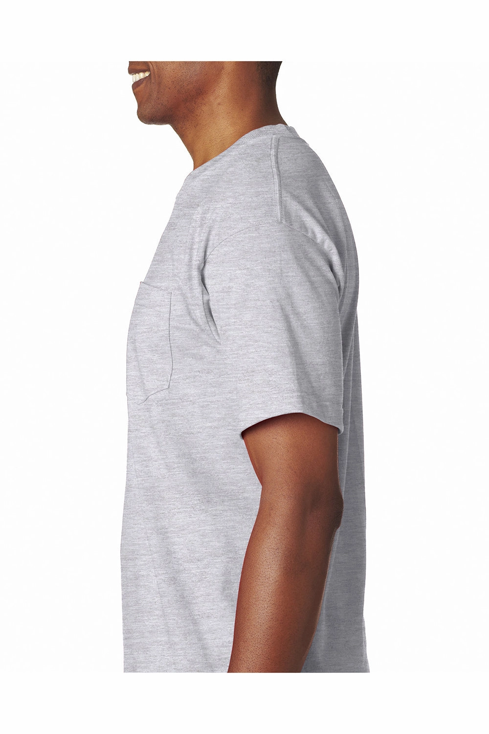 Bayside Mens USA Made Short Sleeve Crewneck T-Shirt w/ Pocket - Ash Grey