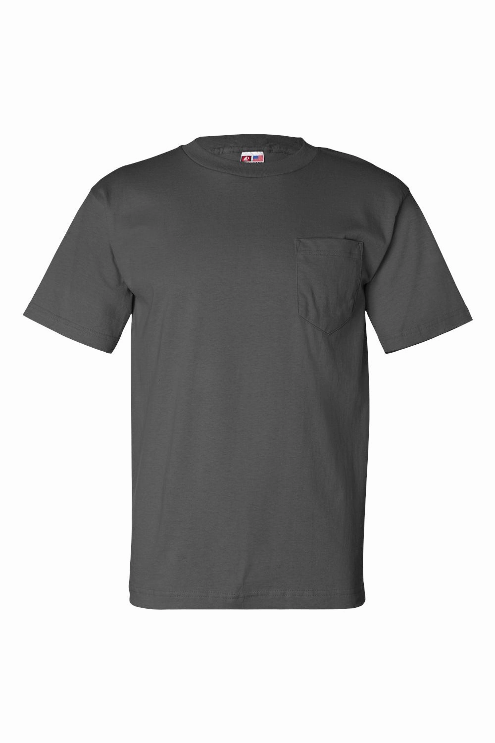 Bayside Mens USA Made Short Sleeve Crewneck T-Shirt w/ Pocket - Charcoal Grey