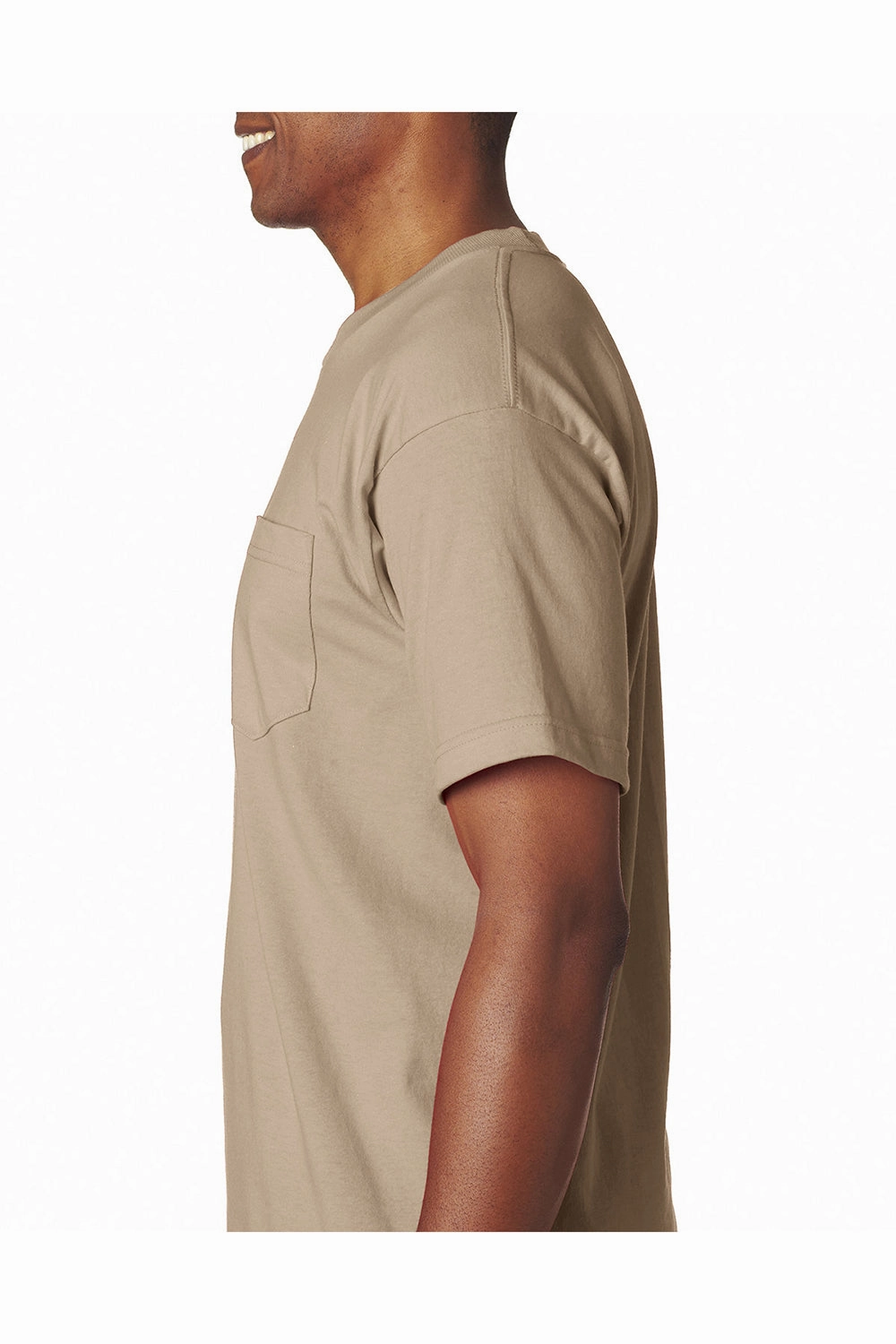 Bayside Mens USA Made Short Sleeve Crewneck T-Shirt w/ Pocket - Sand