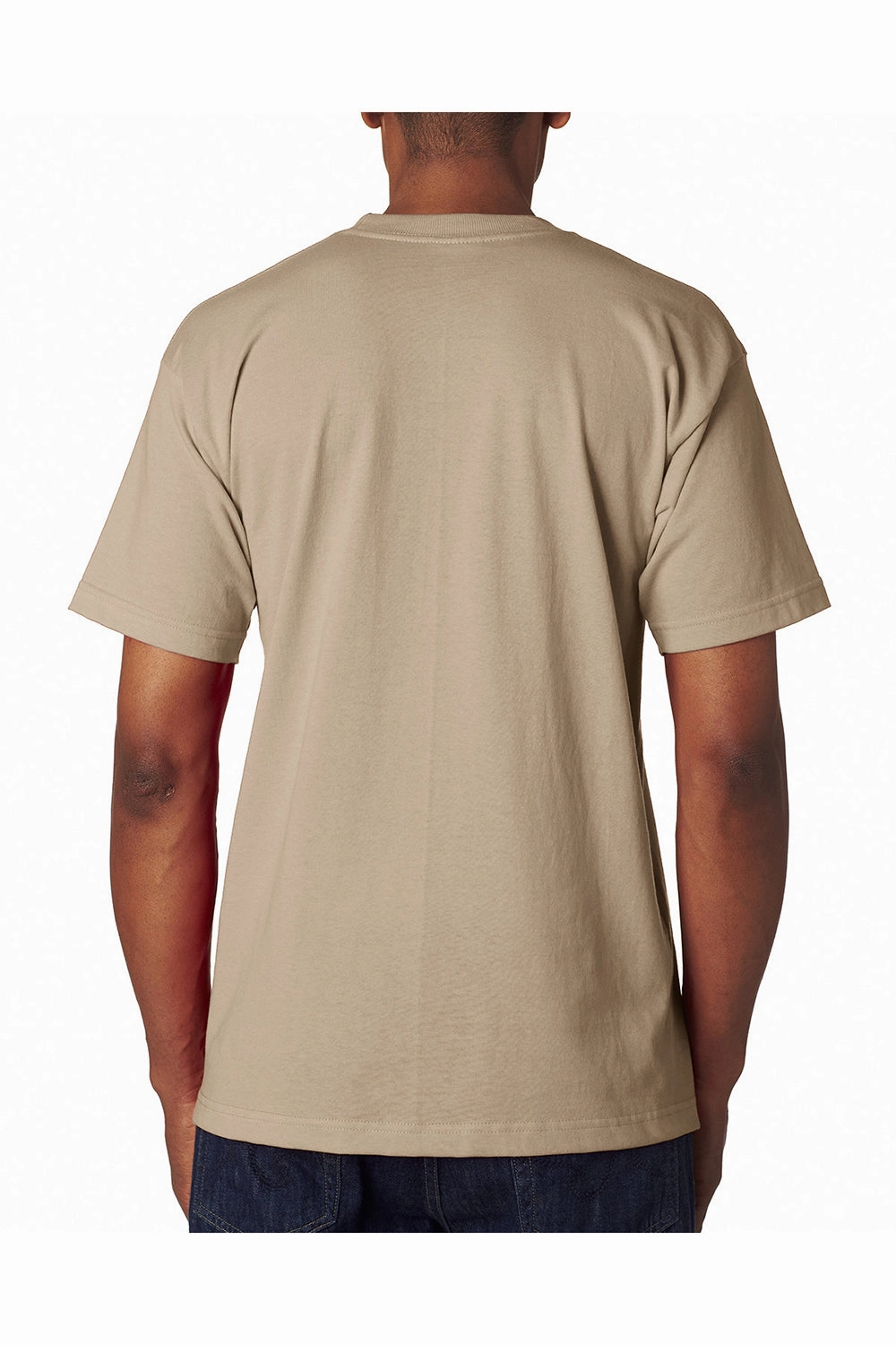 Bayside Mens USA Made Short Sleeve Crewneck T-Shirt w/ Pocket - Sand
