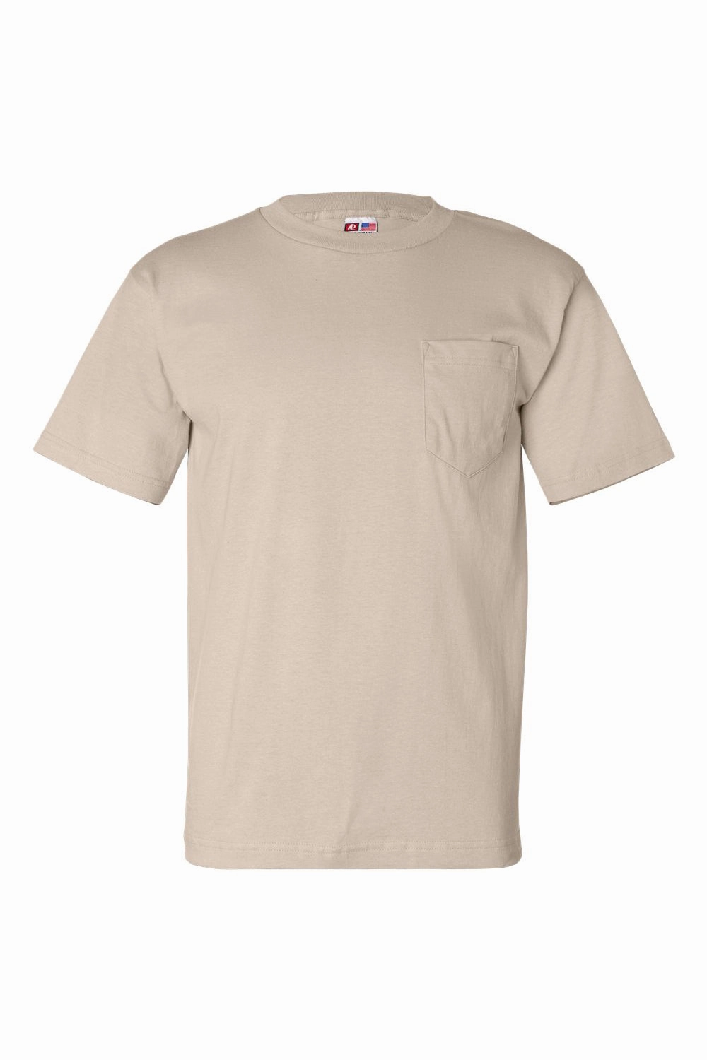 Bayside Mens USA Made Short Sleeve Crewneck T-Shirt w/ Pocket - Sand