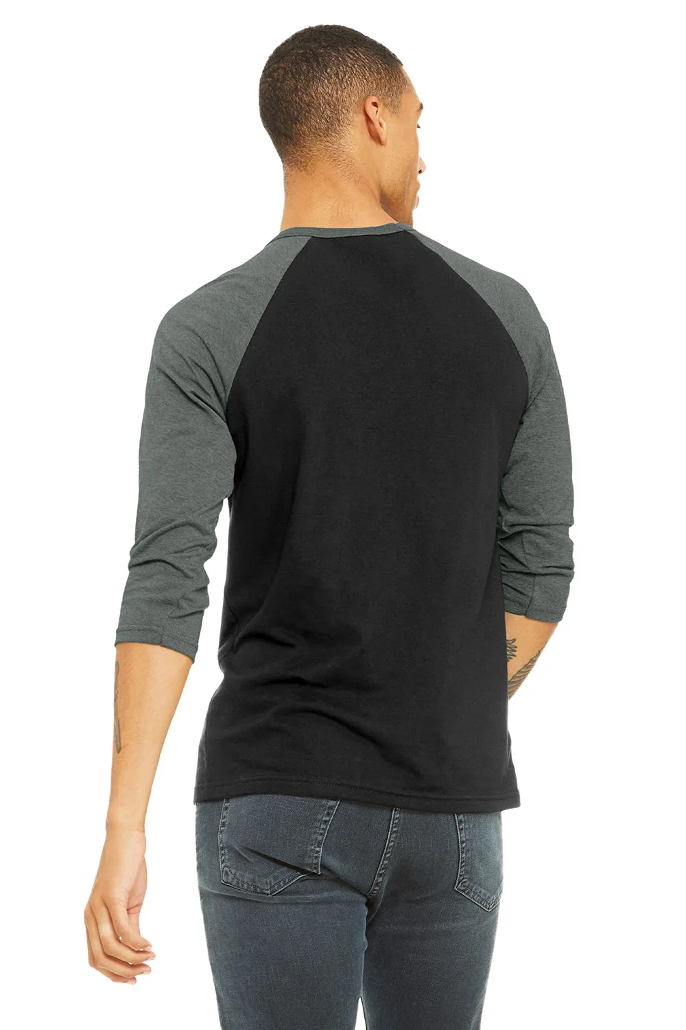 Bella   Canvas Mens 3/4 Sleeve Crewneck T-Shirt - Black/Heather Deep Grey