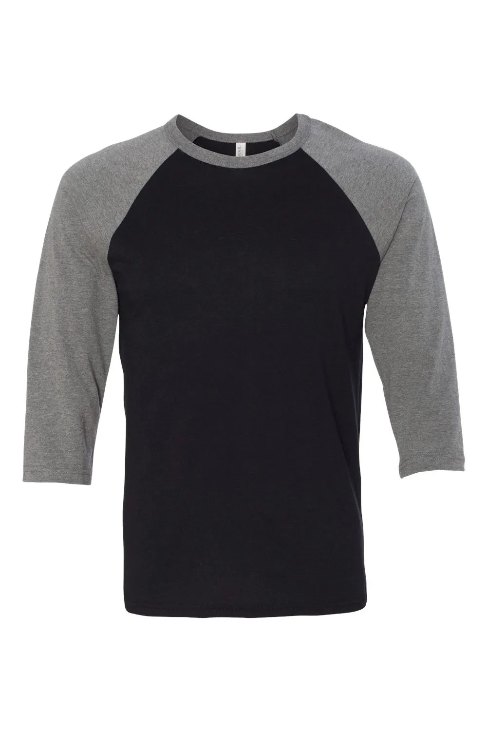 Bella   Canvas Mens 3/4 Sleeve Crewneck T-Shirt - Black/Heather Deep Grey
