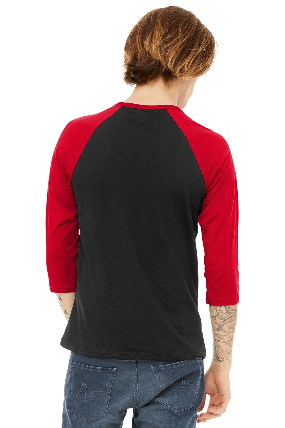 Bella   Canvas Mens 3/4 Sleeve Crewneck T-Shirt - Black/Red
