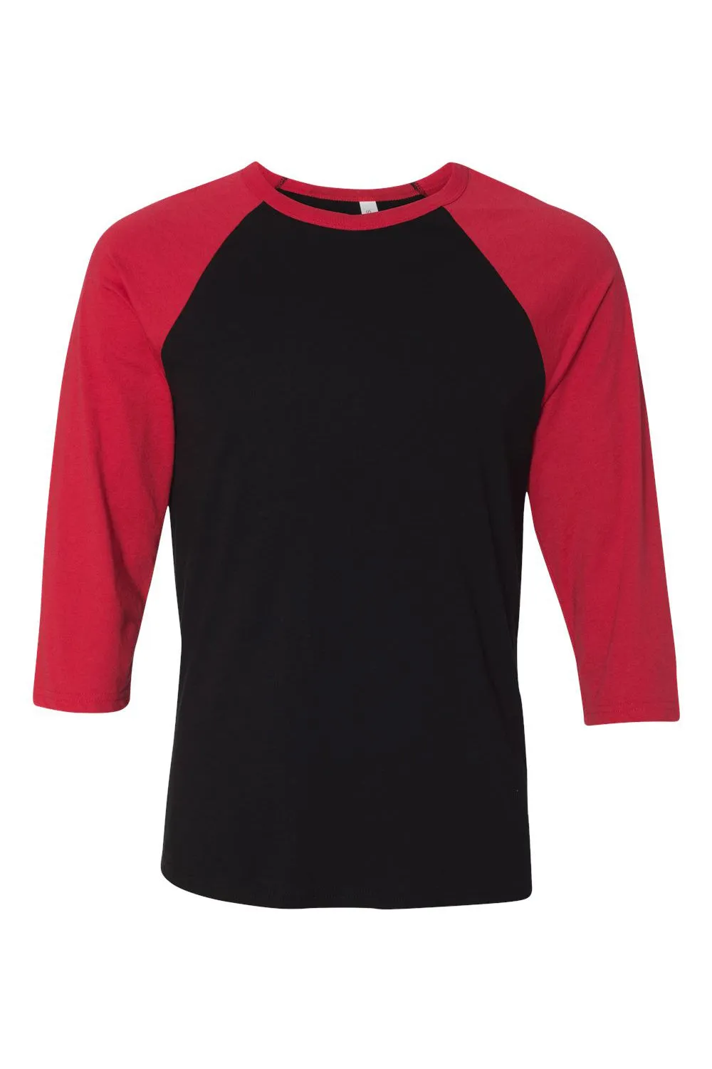 Bella   Canvas Mens 3/4 Sleeve Crewneck T-Shirt - Black/Red