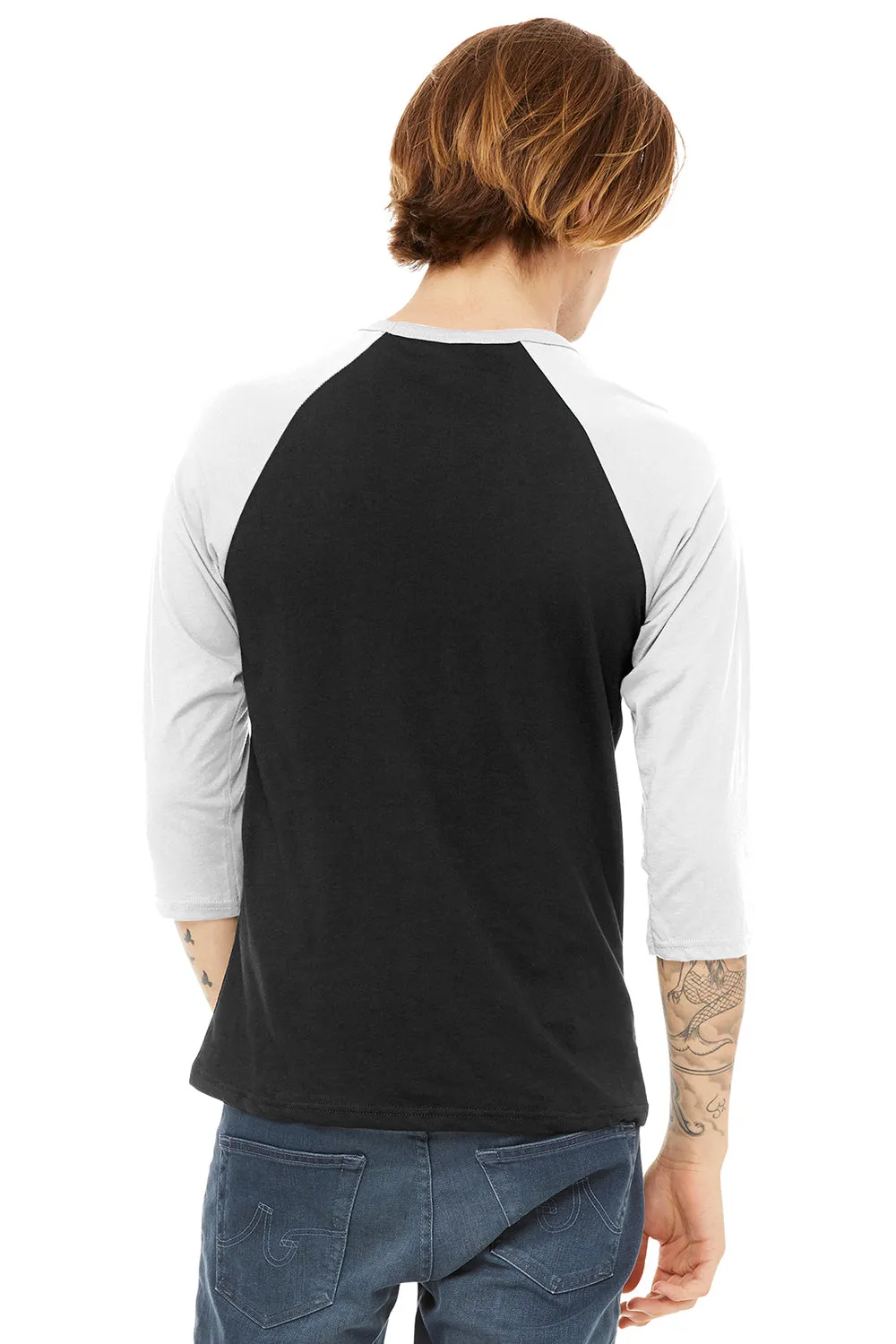 Bella   Canvas Mens 3/4 Sleeve Crewneck T-Shirt - Black/White