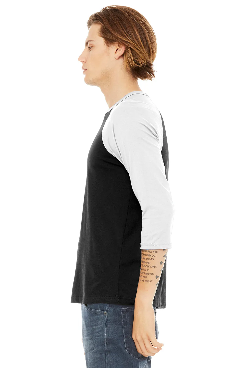 Bella   Canvas Mens 3/4 Sleeve Crewneck T-Shirt - Black/White