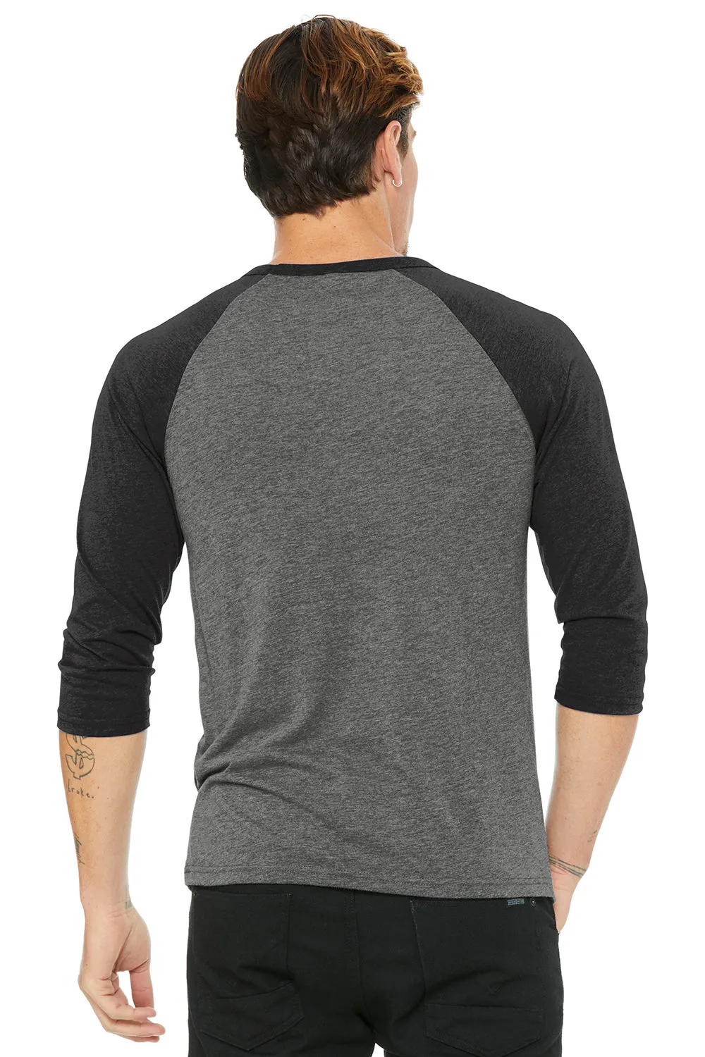 Bella   Canvas Mens 3/4 Sleeve Crewneck T-Shirt - Grey/Charcoal Black