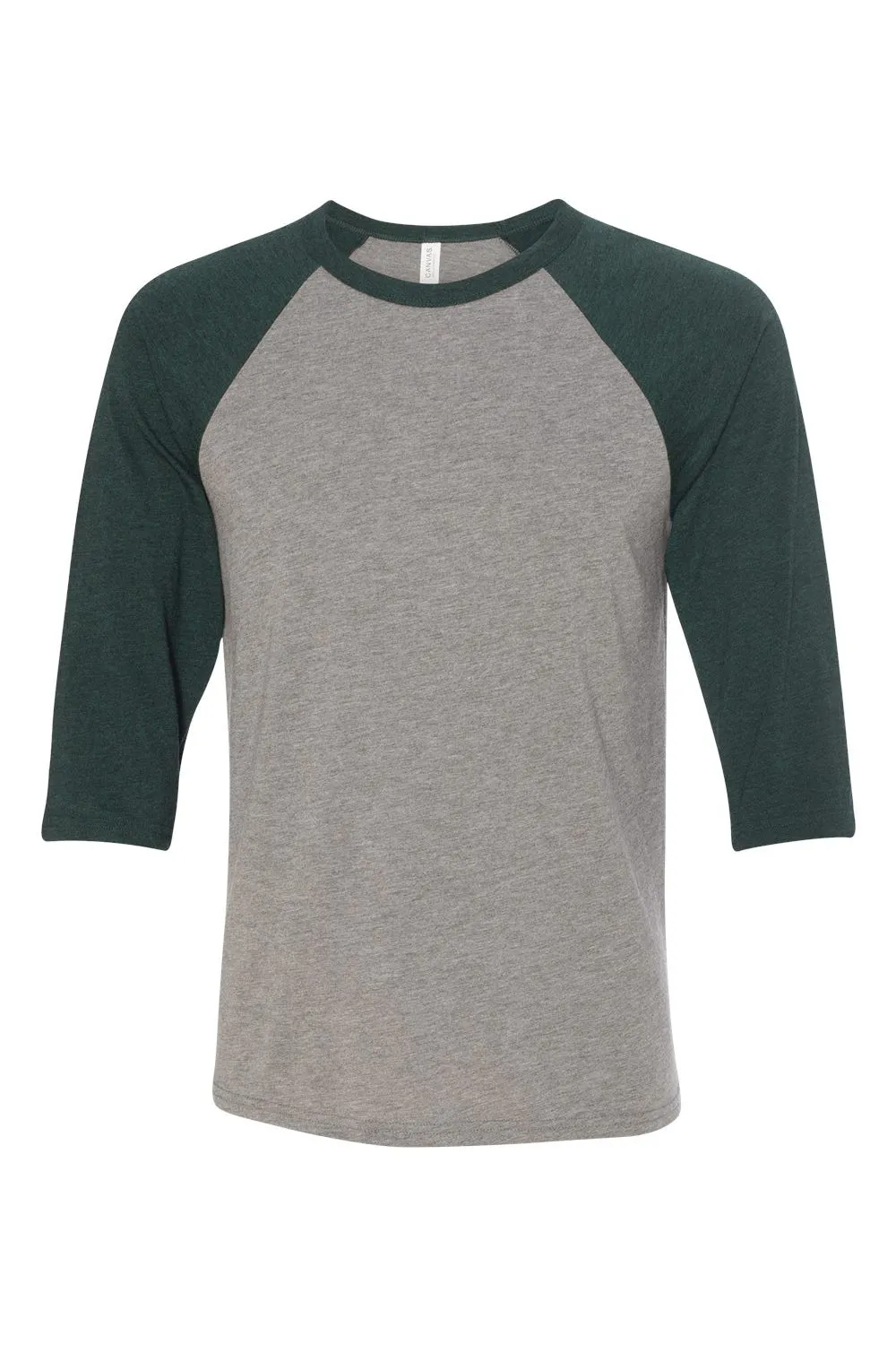 Bella   Canvas Mens 3/4 Sleeve Crewneck T-Shirt - Grey/Emerald Green - Closeout