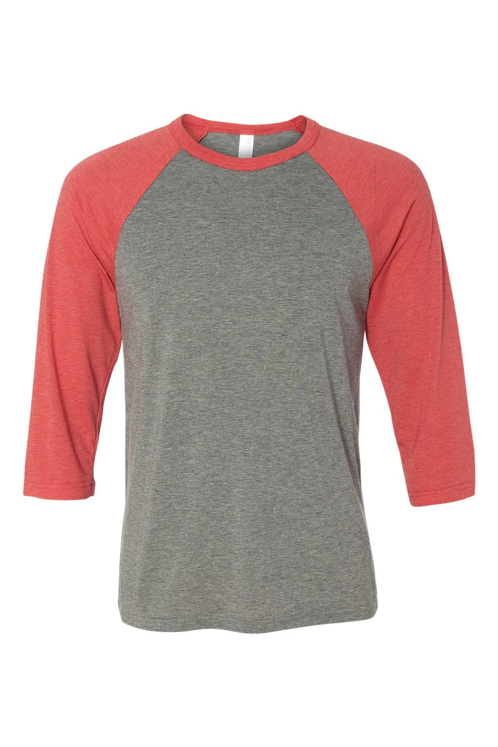 Bella   Canvas Mens 3/4 Sleeve Crewneck T-Shirt - Grey/Light Red