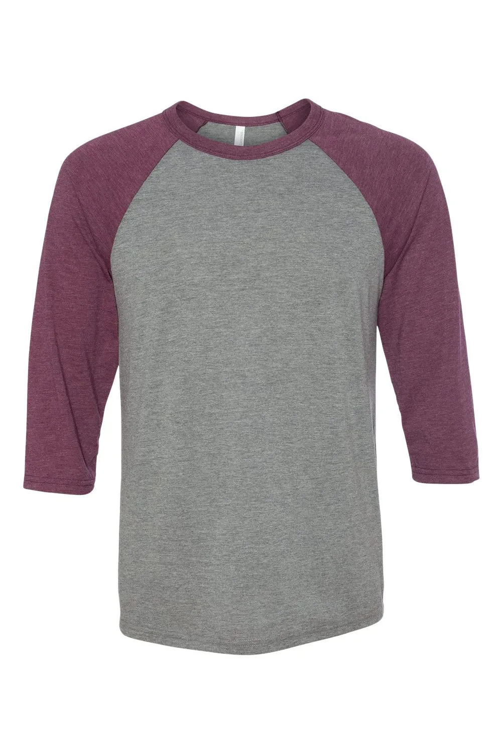 Bella   Canvas Mens 3/4 Sleeve Crewneck T-Shirt - Grey/Maroon