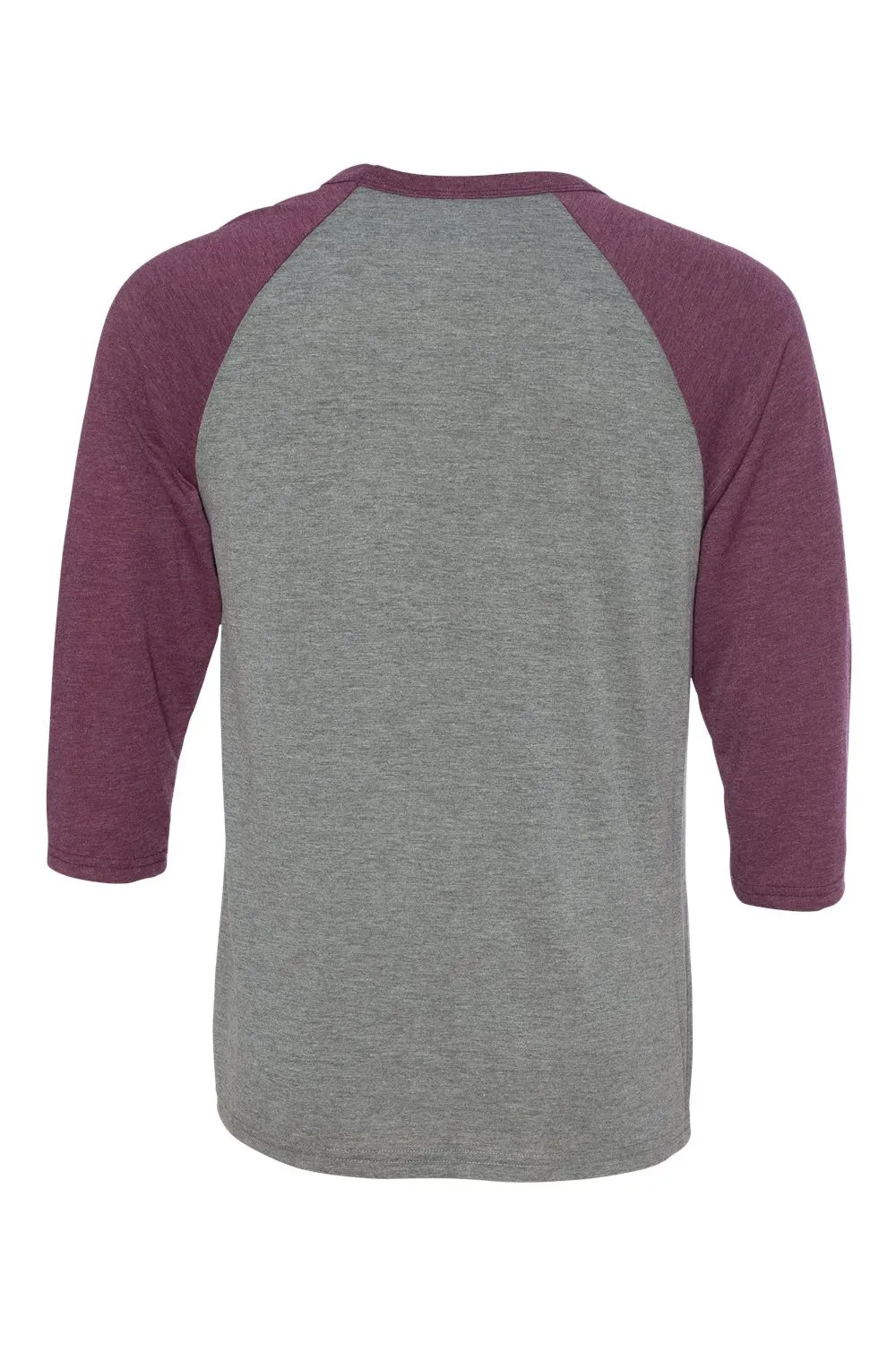 Bella   Canvas Mens 3/4 Sleeve Crewneck T-Shirt - Grey/Maroon