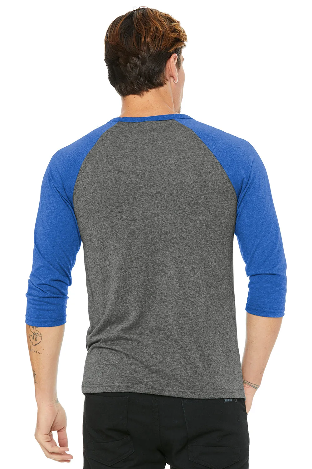 Bella   Canvas Mens 3/4 Sleeve Crewneck T-Shirt - Grey/Royal Blue