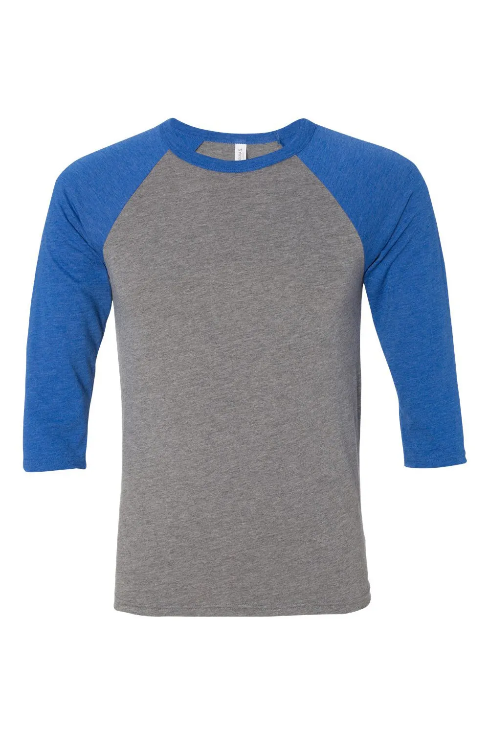 Bella   Canvas Mens 3/4 Sleeve Crewneck T-Shirt - Grey/Royal Blue