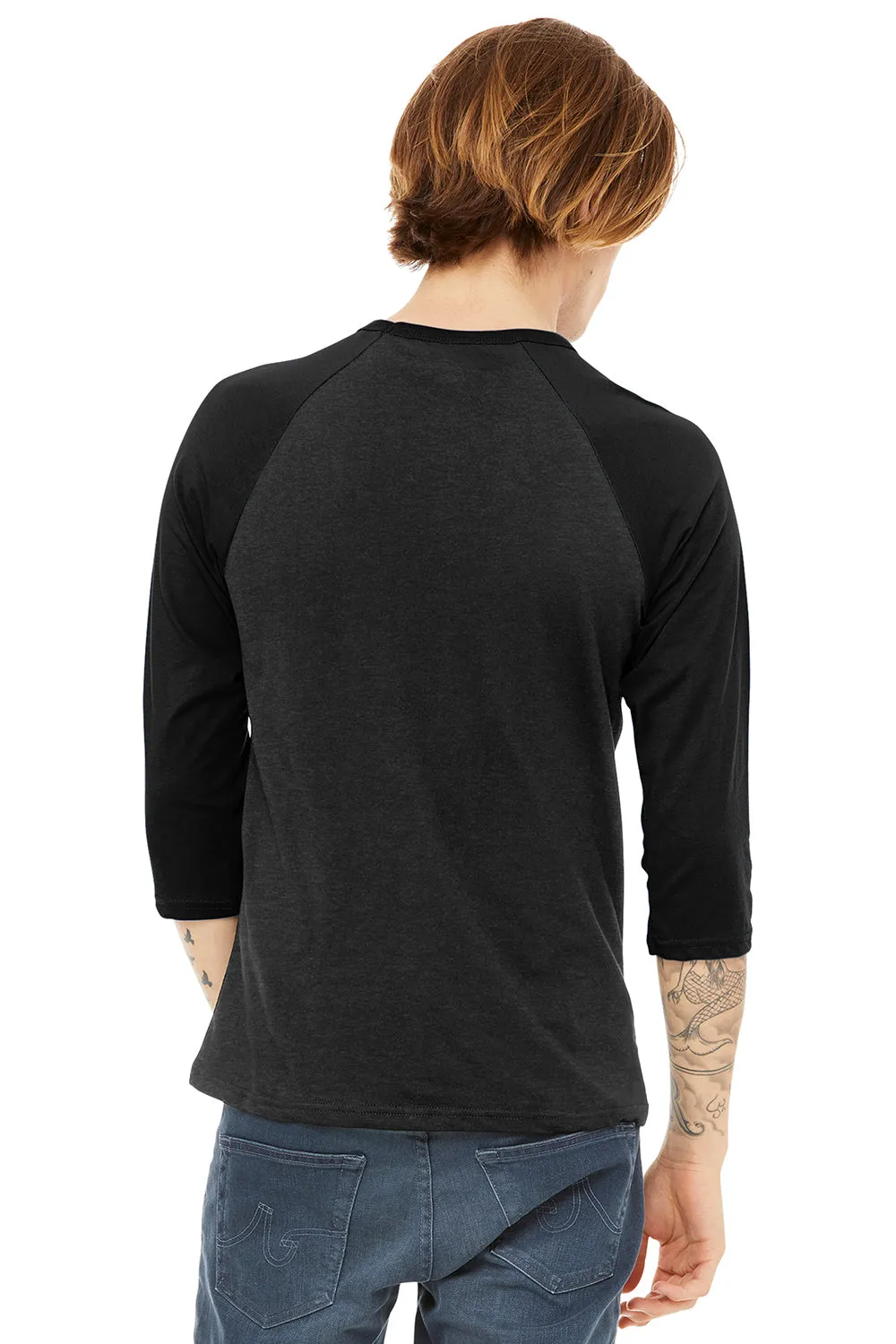 Bella   Canvas Mens 3/4 Sleeve Crewneck T-Shirt - Heather Black/Black