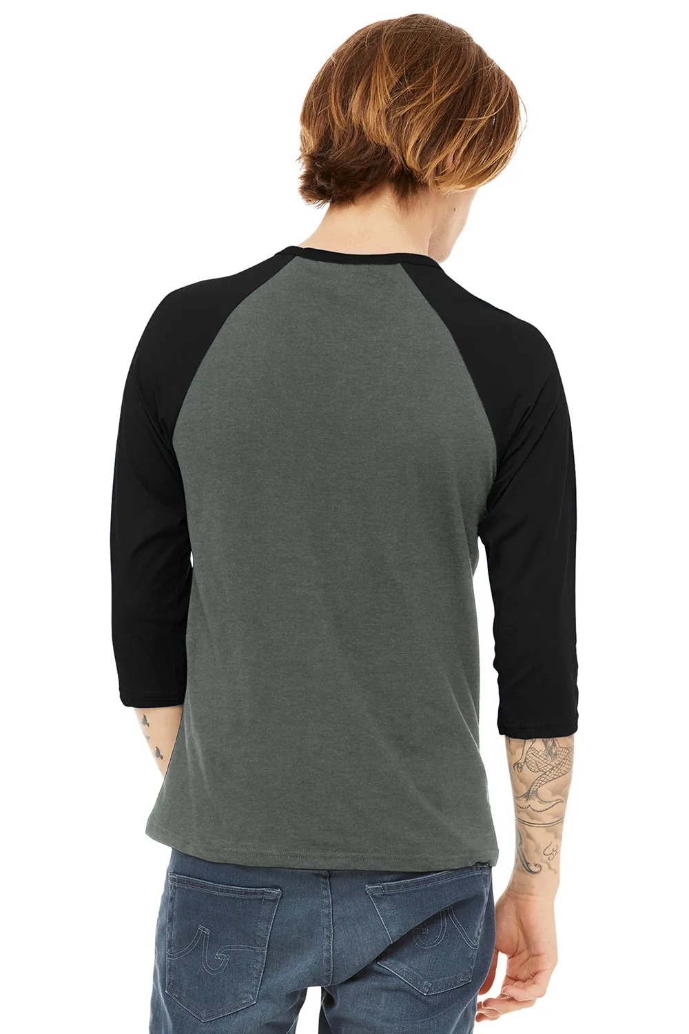 Bella   Canvas Mens 3/4 Sleeve Crewneck T-Shirt - Heather Deep Grey/Black